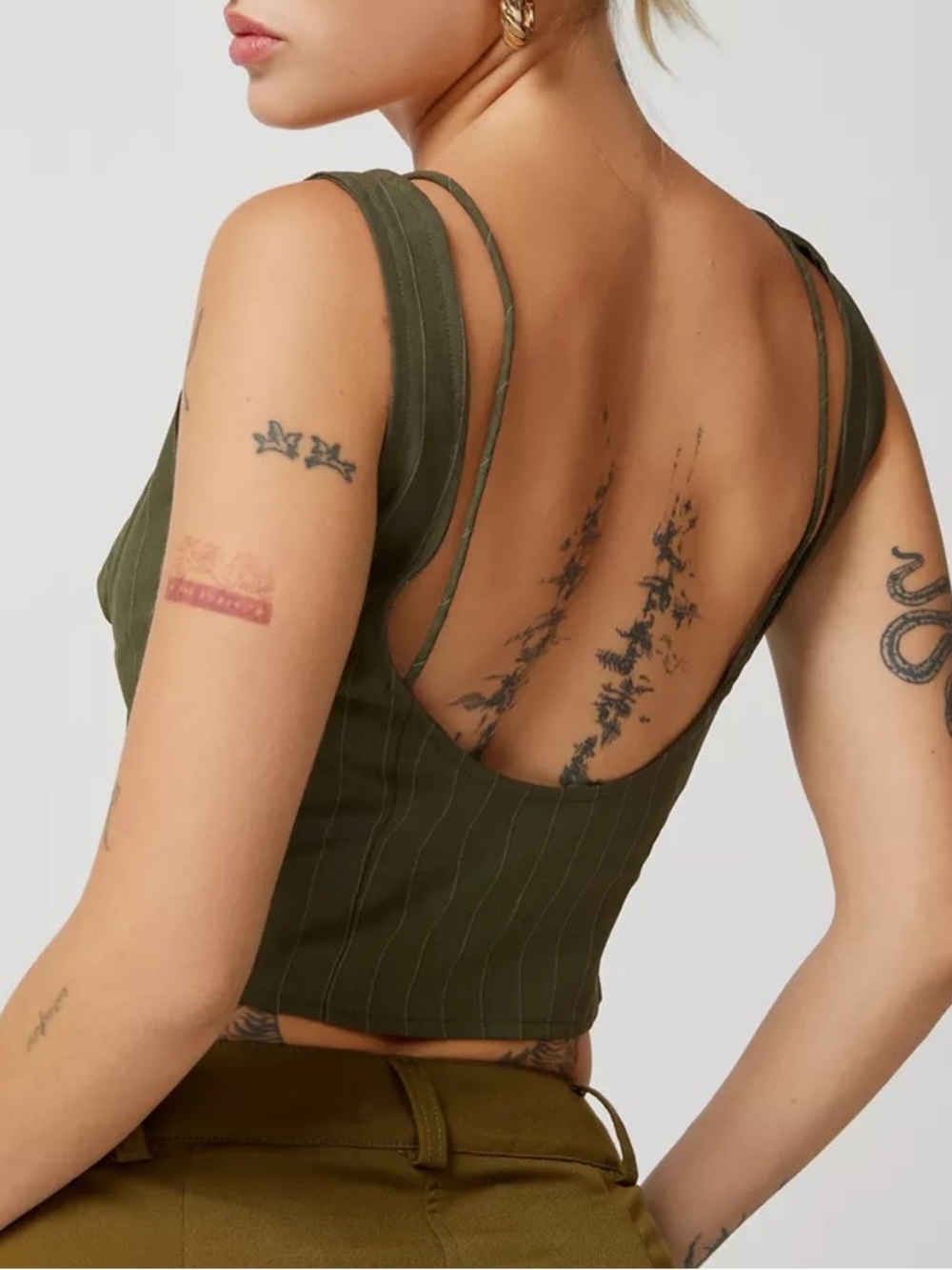 Olive Green Pinstripe Bustier Top - Picture 7 of 8